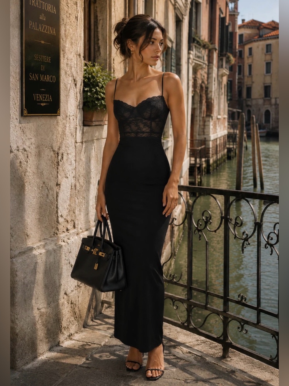 🔥🔥Zara Black Lace Bodice Maxi Dress